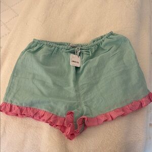 Women's Mint and Pink Ruffle Sleep Shorts